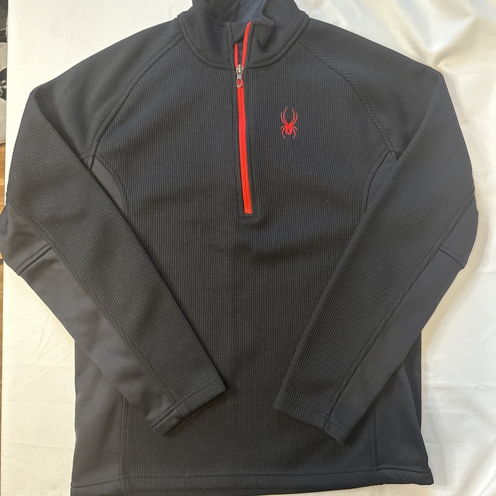 Spyder Men's 1/4 Zip Pullover, Heavyweight Black and Red Waffle Knit Size Medium
